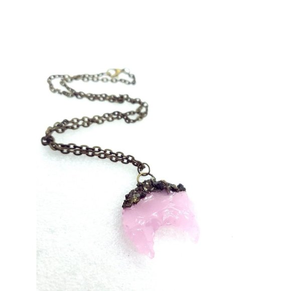 Pink moon and pyrite crystal Necklace - Picture 2 of 11